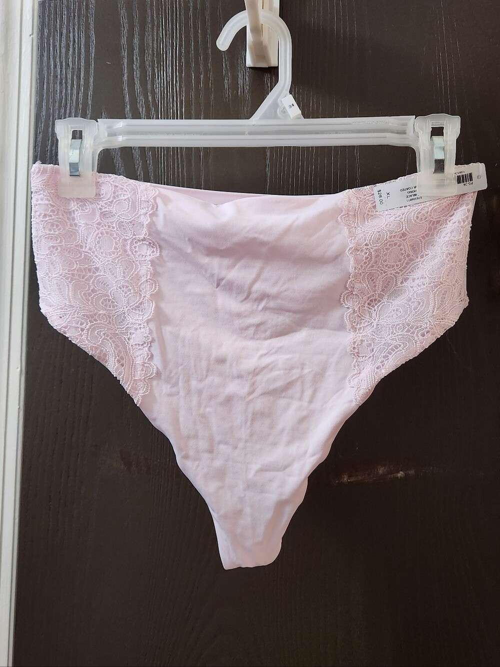 Soma Vanishing Tummy Light Pink Lace Trim High Waisted Thong